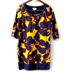 Loft Petites Sheath Dress Floral Orange Navy Half Sleeve Lined
